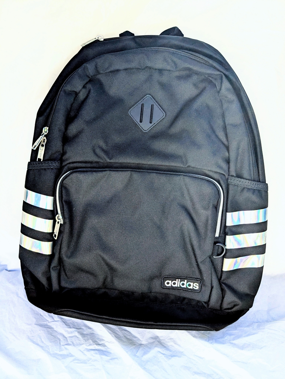 adidas Classic 3S 4 Black Backpack with Iridescent Stripes